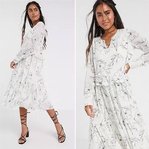ASOS Y.A.S smock midi dress abstract white floral